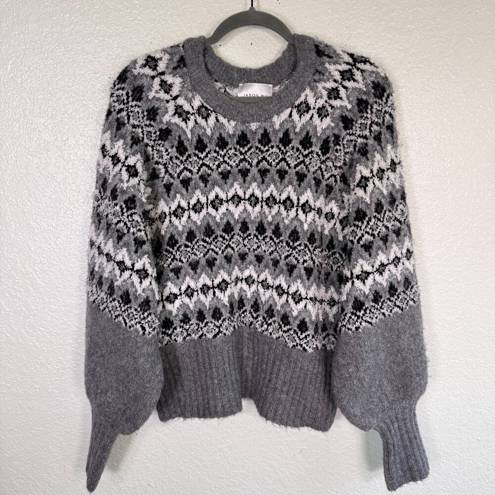 Jason Wu Sweater Women Large Fair Isle Knit Puff Sleeve Boho Cozy Ski Winter L